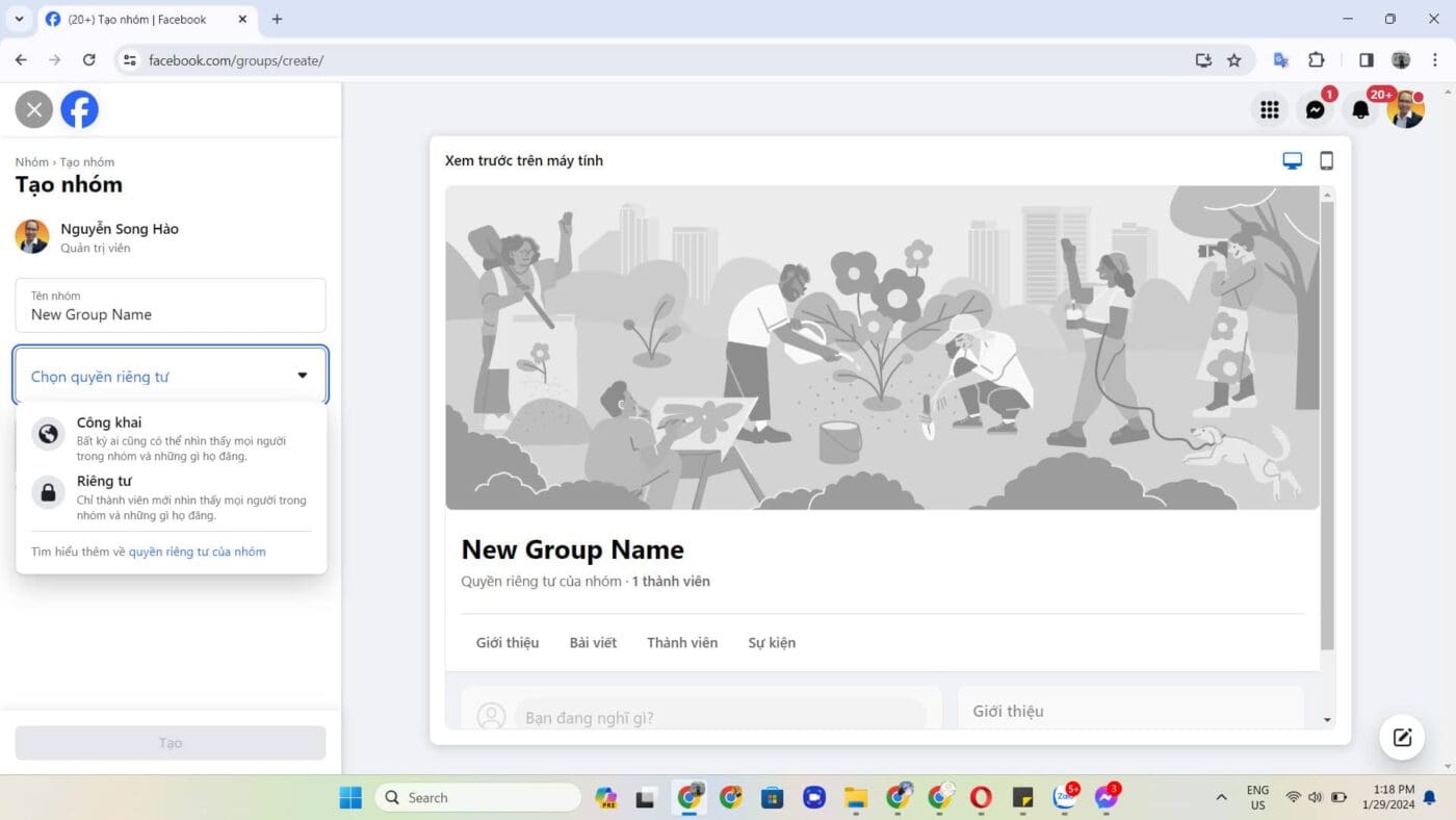 Cách tạo nhóm facebook group