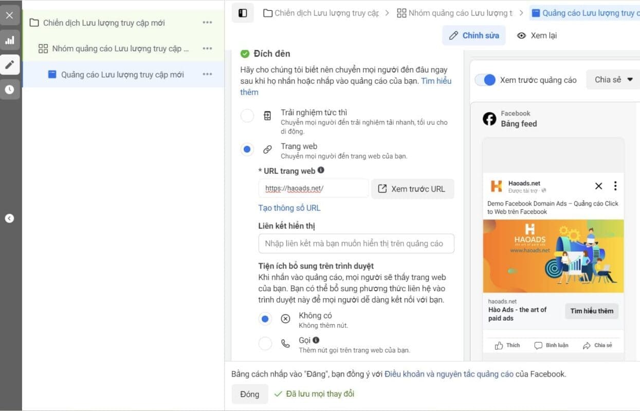 Facebook Domain Ads – Quảng cáo Click to Web trên Facebook