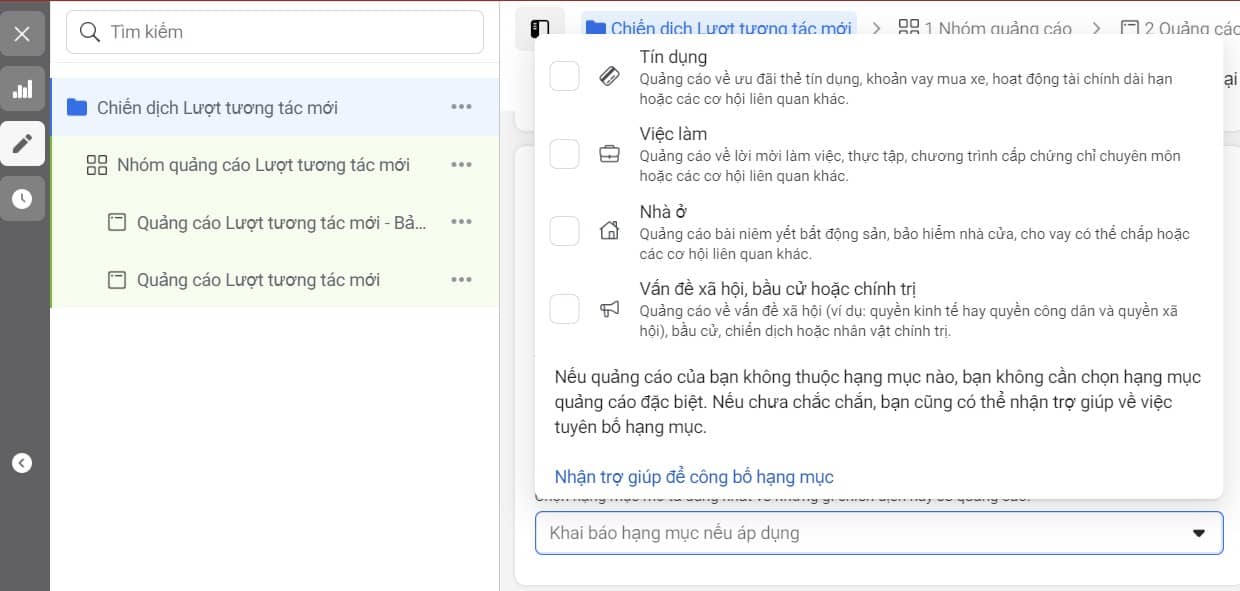 Cách tạo hạng mục quảng cáo đặc biệt trên Facebook