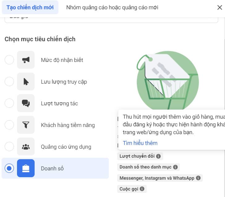 Mục tiêu doanh số Facebook