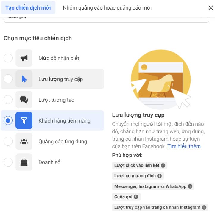 Mục tiêu khách hàng tiềm năng Facebook