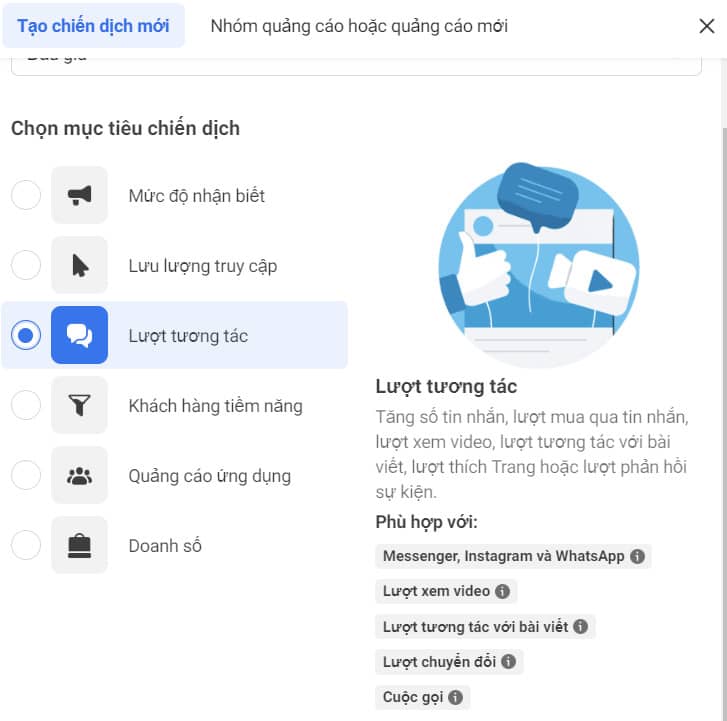 Mục tiêu lượt tương tác Facebook