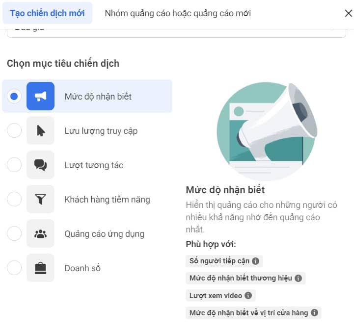 Mục tiêu mức độ nhận biết Facebook