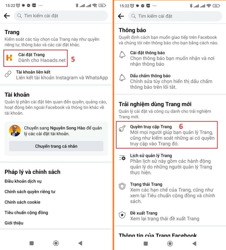 Cách phân quyền truy cập trang facebook mới trên điện thoại