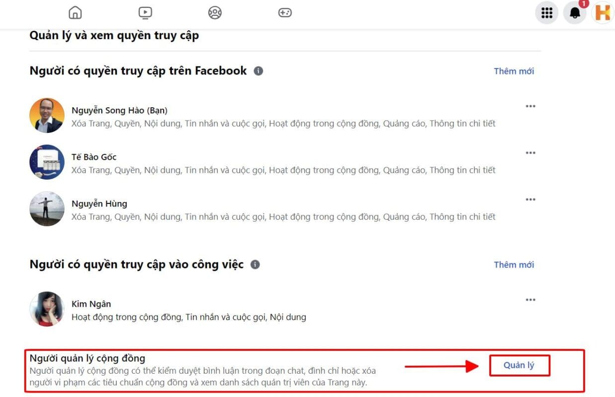 Cách phân quyền truy cập vào Quản lý cộng đồng trang facebook trên máy tính