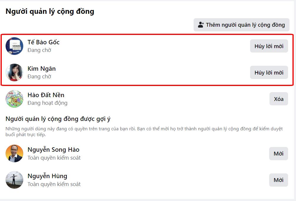 mời người quản lý cộng đồng trang facebook