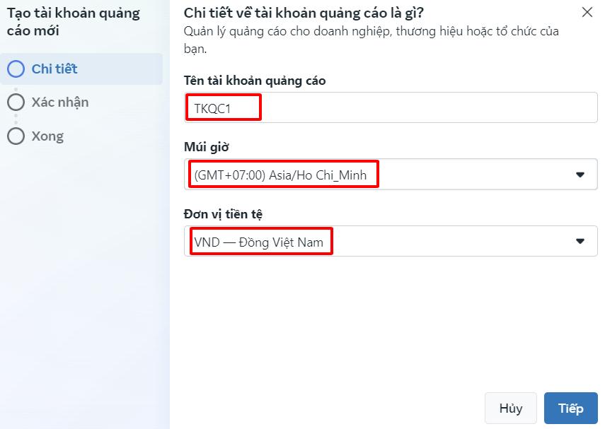 Tạo tài khoản quảng cáo mới bằng Facebook Business Manager