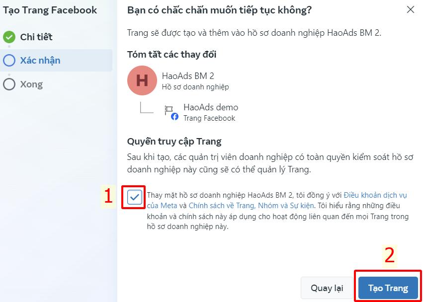 Tạo page mới bằng Facebook Business Suite