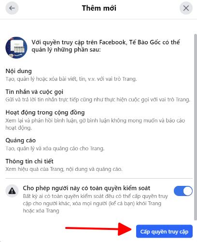 thêm quyền quản trị trên trang facebook mới