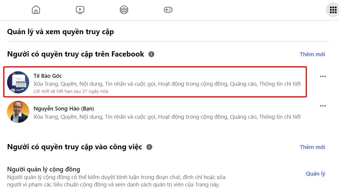 thêm quyền quản trị trên trang facebook mới