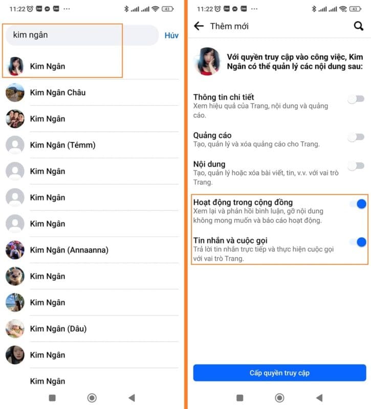 phân quyền truy cập vào công việc trên trang facebook mới trên điện thoại