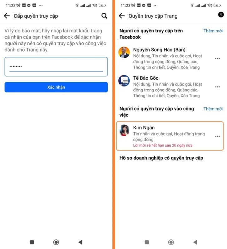 phân quyền truy cập vào công việc trên trang facebook mới trên điện thoại