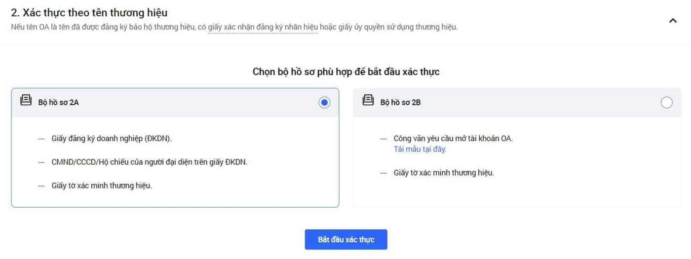 Hướng dẫn xác thực tài khoản Zalo OA theo tên thương hiệu
