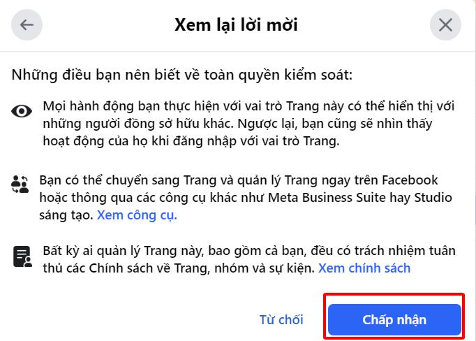 xem lại lời mời quyền truy cập trang facebook