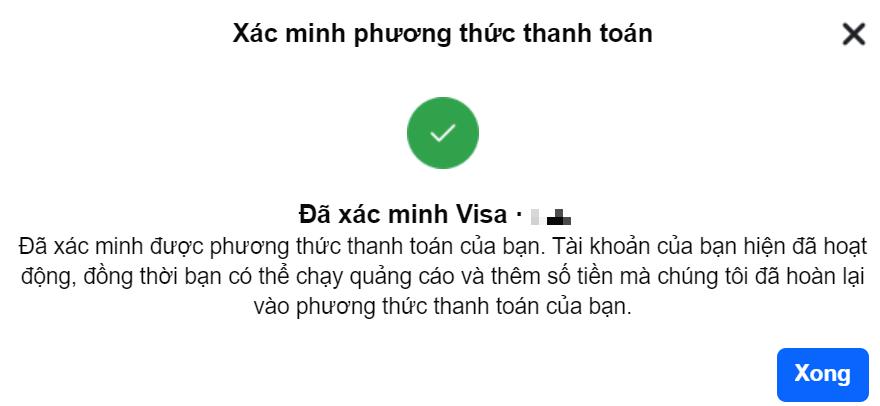 Xác minh thẻ Visa cho tài khoản quảng cáo Facebook