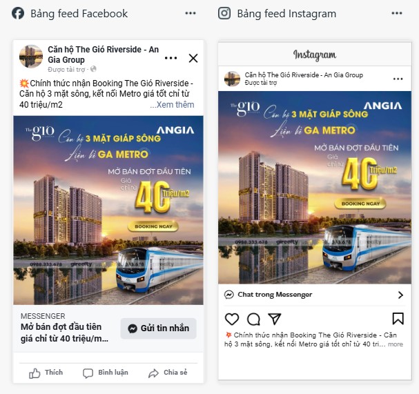 vị trí quảng cáo feed facebook và feed instagram