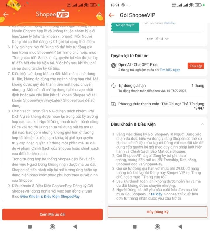 hướng dẫn hủy gói shopee vip