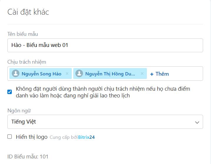 cài đặt khác biểu mẫu bitrix24