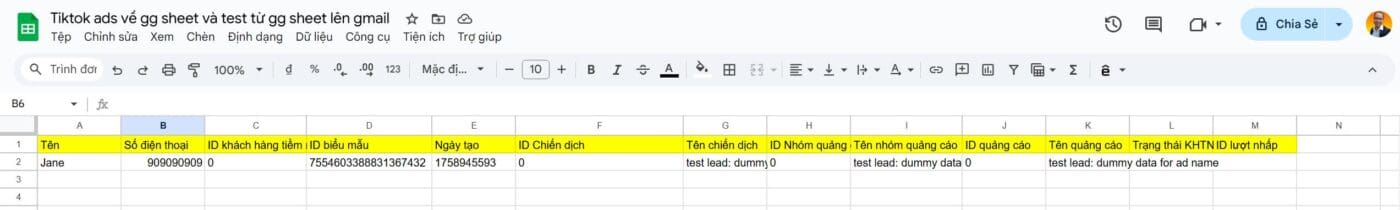 Hướng dẫn tự động chuyển lead Tiktok ads về Google Sheet miễn phí