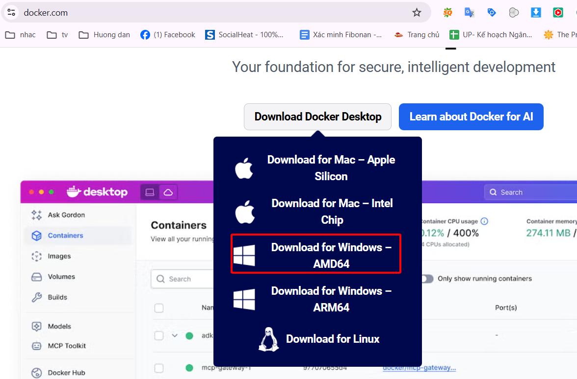 Tải xuống phần mềm Docker Destop for window