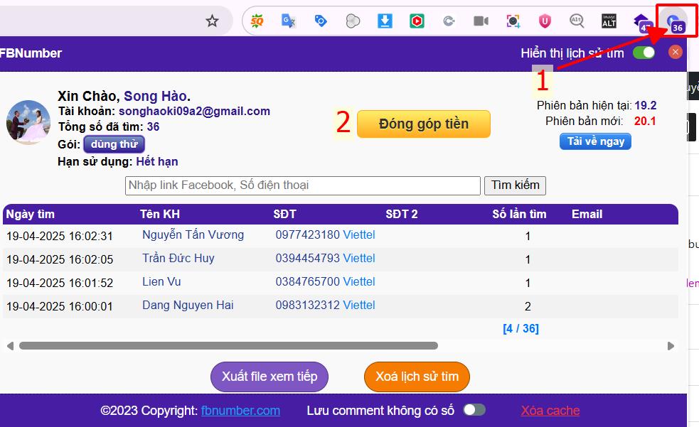 hướng dẫn nâng cấp gói fbnumber