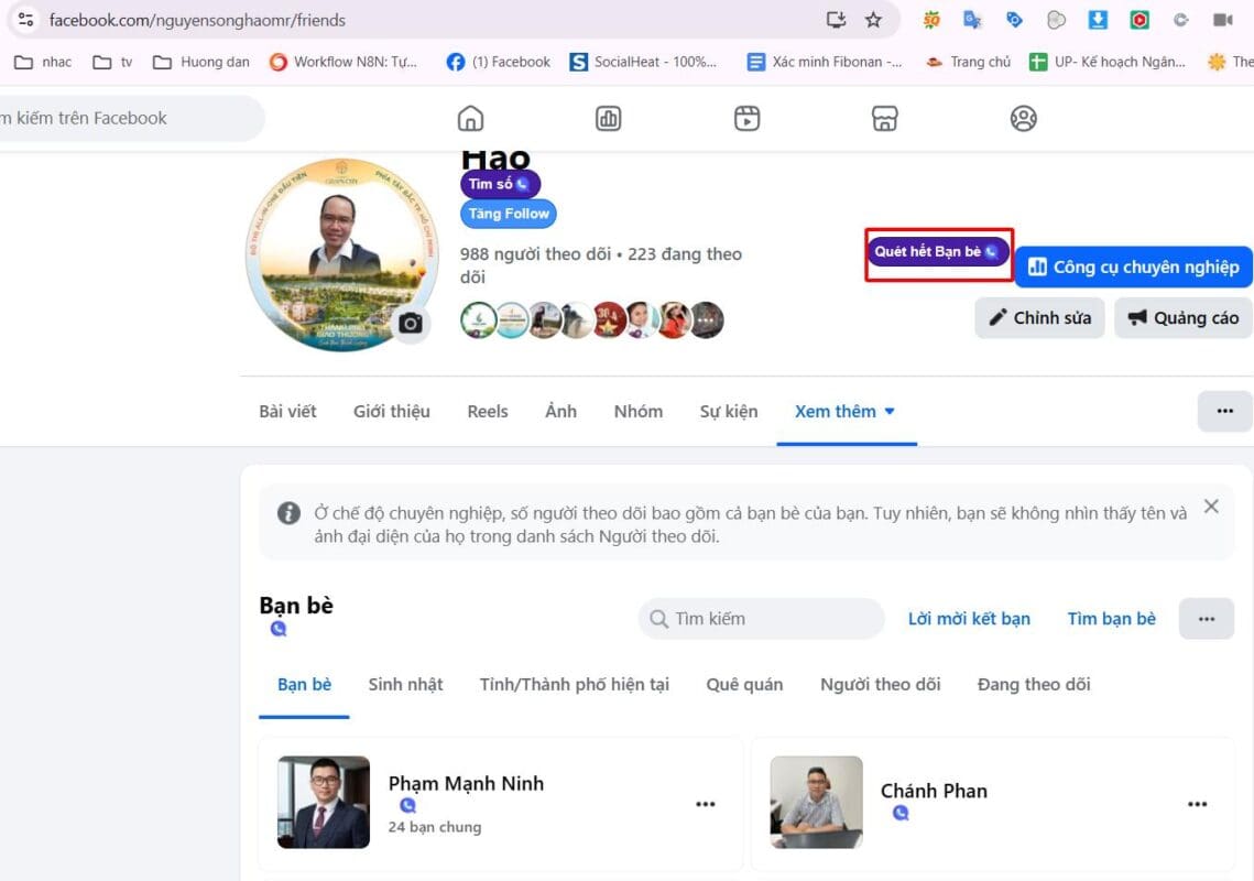 quét bạn bè của người dùng facebook