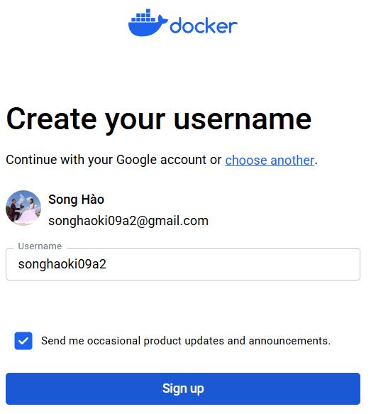 tạo tài khoản docker destop bằng gmail