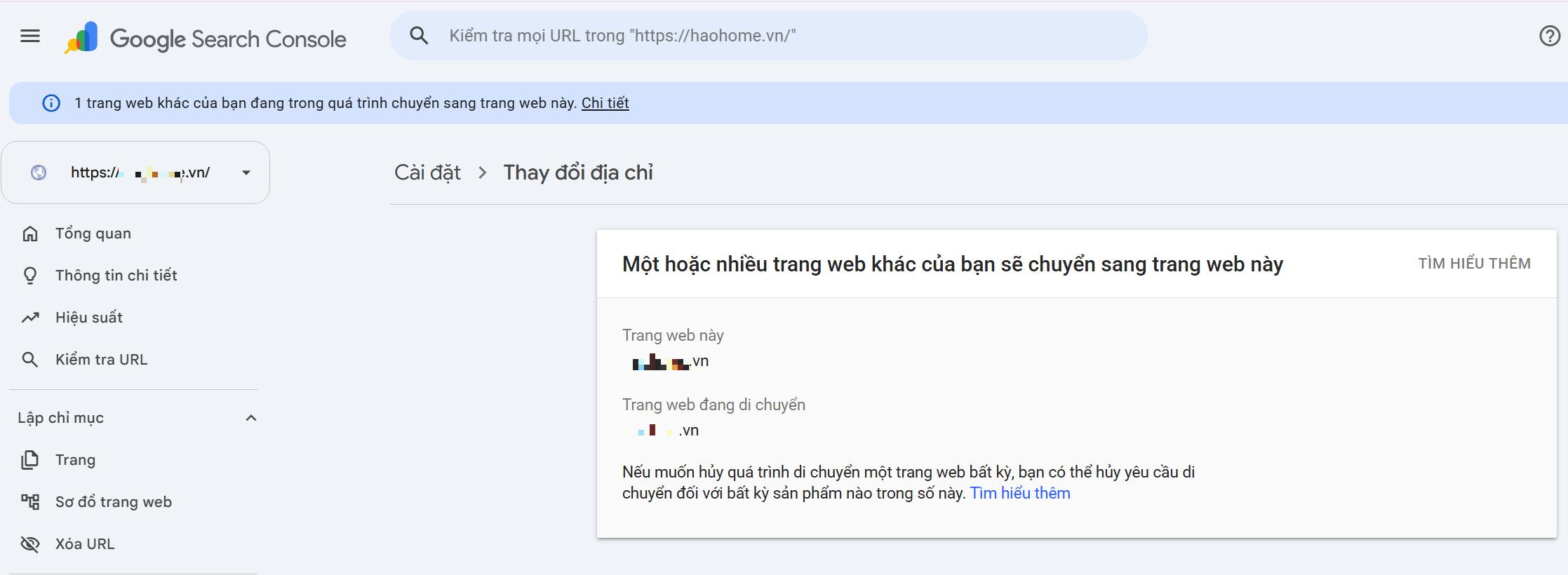 thay đổi địa chỉ tên miền trên google search console